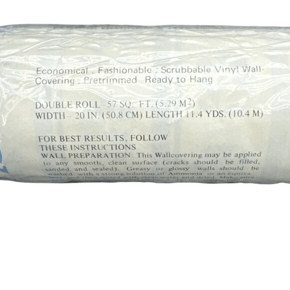 Intex Vintage Cornflower Blue Floral Stripe Fabric Backed Vinyl Wallpaper Roll - Picture 5 of 6